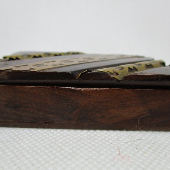 VTG BRASS WOOD PILLBOX Slide Open Top Trinket Box Trinket Box Small Jewelry Box - Picture 8 of 10